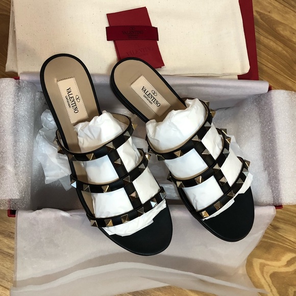 Valentino Rockstud Slide Sandal Black Leather - Picture 6 of 8